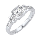 14KT White Gold & Diamond Classic Book 3 Stone Fashion Ring  - 1 ctw