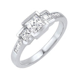 14KT White Gold & Diamond Classic Book 3 Stone Fashion Ring  - 2 ctw