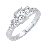 14KT White Gold & Diamond Classic Book 3 Stone Fashion Ring  - 1-1/2 ctw