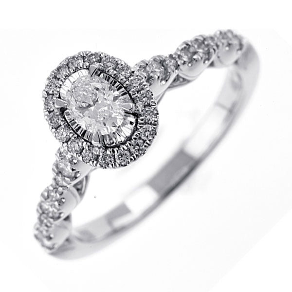 SLV - 995 White Gold & Cubic Zirconia Conventional Engagement Ring -5/8 ctw