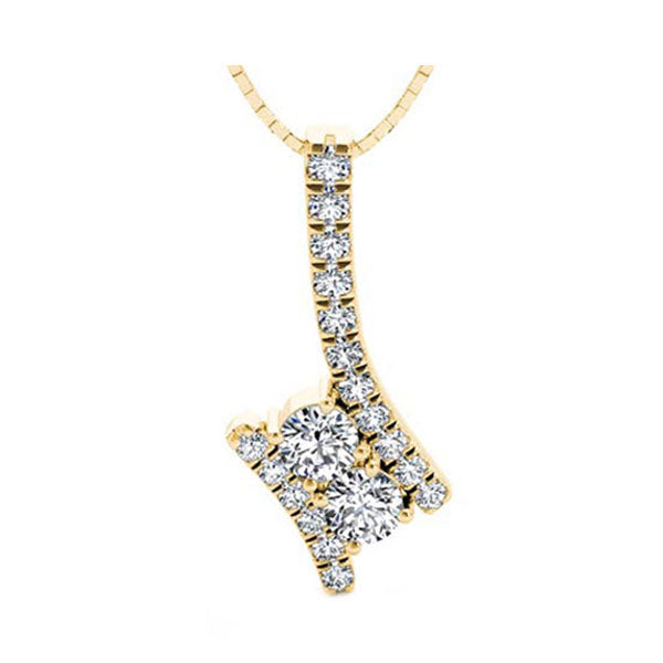 14KT Yellow Gold & Diamond TWO Stone Jewelery Neckwear Pendant  - 1 ctw