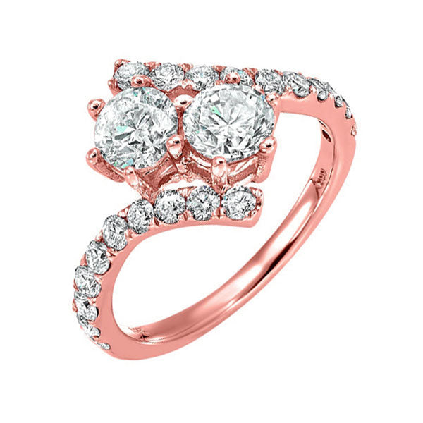 14KT Pink Gold & Diamond TWO Stone Jewelery Fashion Ring  - 1 ctw