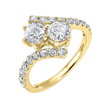 14KT Yellow Gold & Diamond TWO Stone Jewelery Fashion Ring  - 1/4 ctw