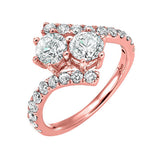 14KT Pink Gold & Diamond TWO Stone Jewelery Fashion Ring  - 3/4 ctw