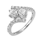 14KT White Gold & Diamond Classic Book TWO Stone Jewelery Fashion Ring  - 3/4 ctw