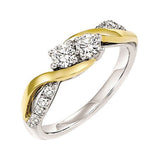 14KT White & Yellow Gold & Diamond TWO Stone Jewelery Fashion Ring  - 1/2 ctw