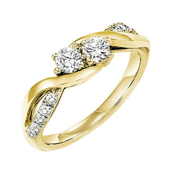 14KT Yellow Gold & Diamond TWO Stone Jewelery Fashion Ring   - 1/2 ctw
